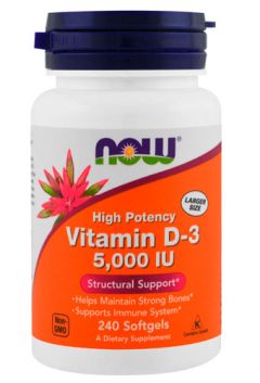 NOW Vitamin D-3 5,000IU, 240 softgels